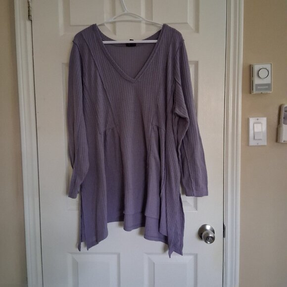 Torrid Women's Size 3X Purple Waffle V-Neck Long Sleeve Sharkbite Tunic Top - Picture 3 of 14